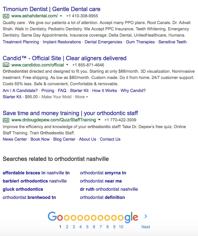 Orthodontist SEO Tips Search Result Page