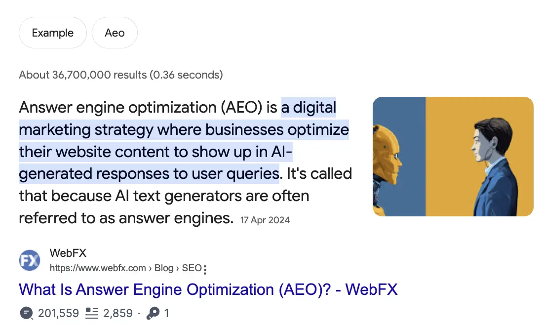 What is Answer Engine Optimization - SERPS Example
