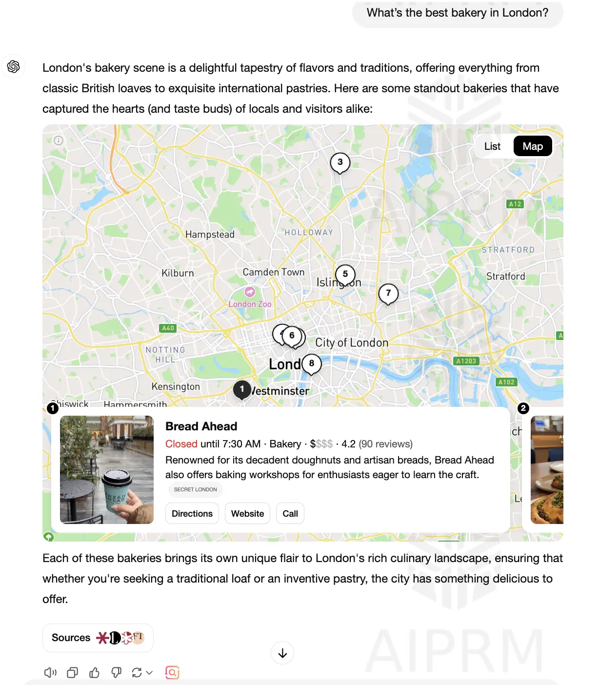 ChatGPT Search Results for - whats the best bakery in London
